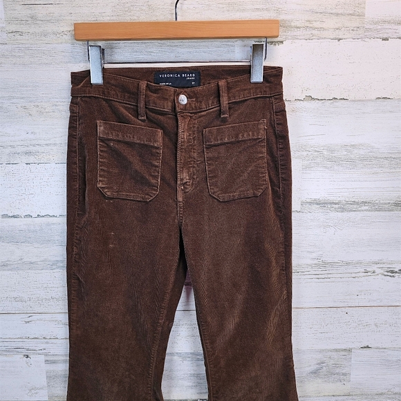 Veronica Beard Sheridan High Rise Exaggerated Flare Corduroy Pants Choc Brown 27 - Picture 6 of 13